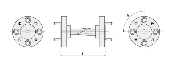 フランジを含めた導波管の長さがL、ツイストする角度がθです。